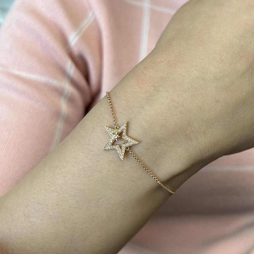 Rachel Koen Diamond Star Chain Bracelet 18K Rose Gold 0.19cttw